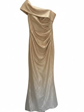 Eliza J One-Shoulder Metallic Gold Ombre Gown